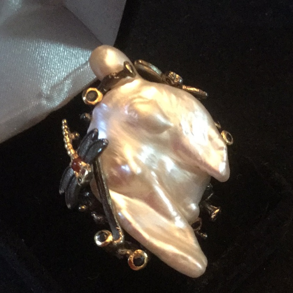 HOLD FOR Deborah  RARE, BAROQUE GENUINE PEARL & RUBY RING